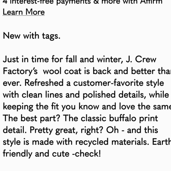 NEW J. Crew Vail Parka Buffalo Plaid Wool BC287 Pea Coat Classic Hooded Faux Fur - Picture 12 of 16